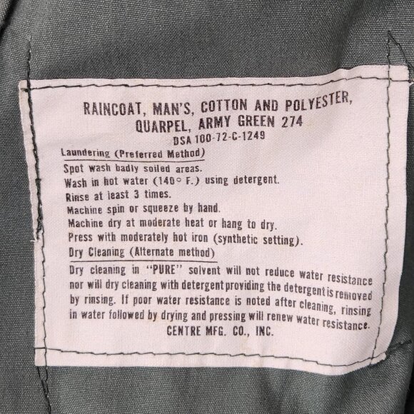 Vintage US Army Raincoat Mens 40S Green Quarpel Trench Coat Belted USGI 70s - Picture 13 of 16